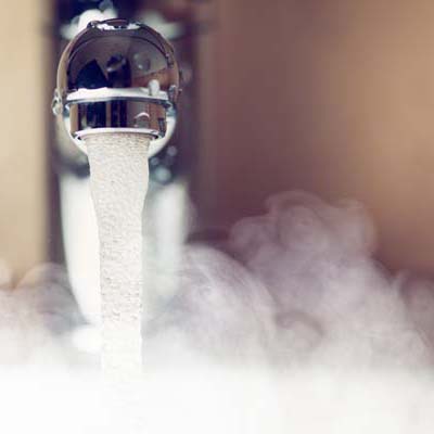 water tap with hot water steam